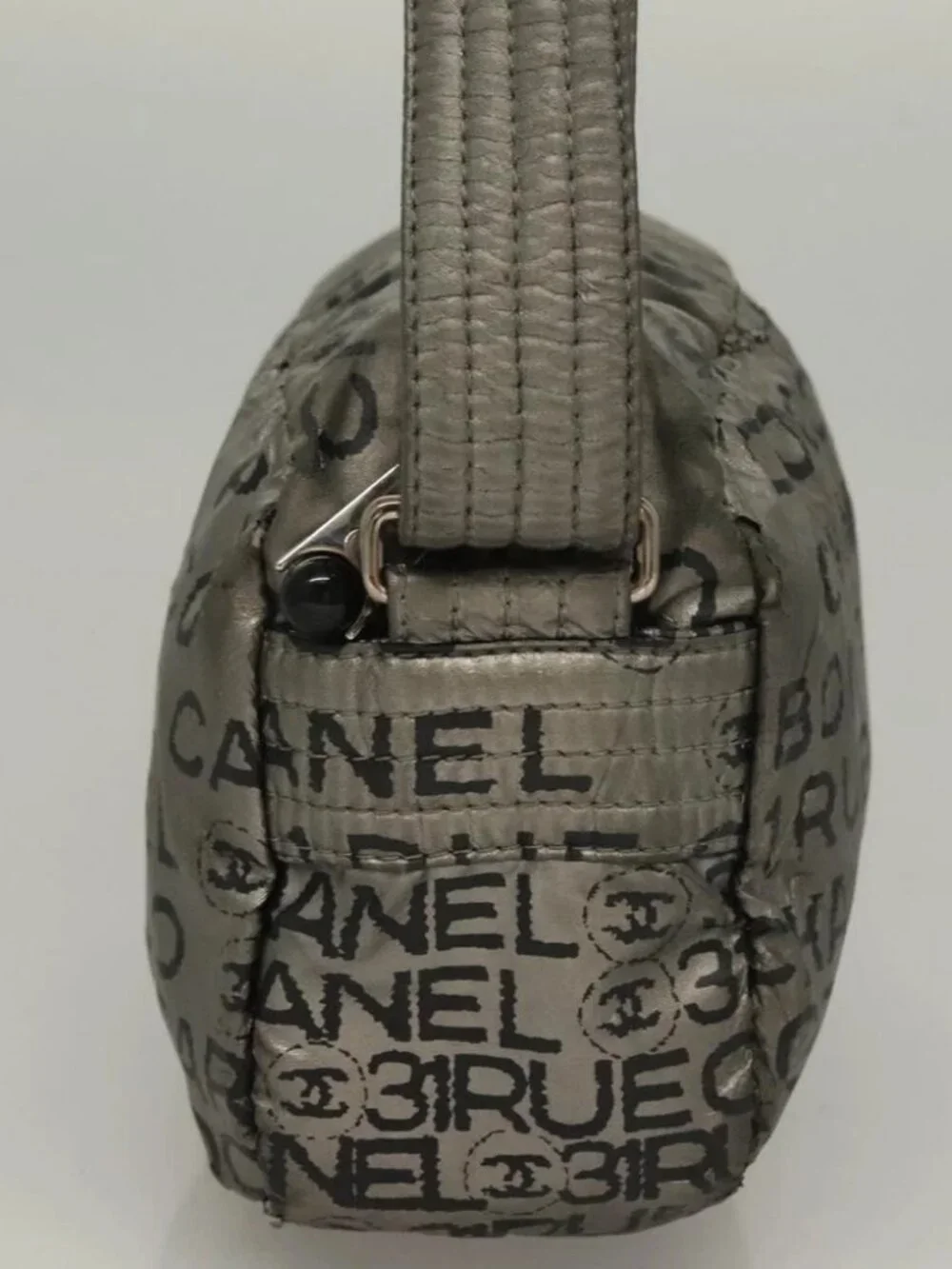 CHANEL Unlimited Shoulder Bag Coated Canvas Silver CC Auth bs27674